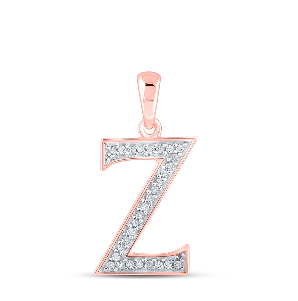10K Rose Gold Womens Round Diamond Initial Letter Pendant