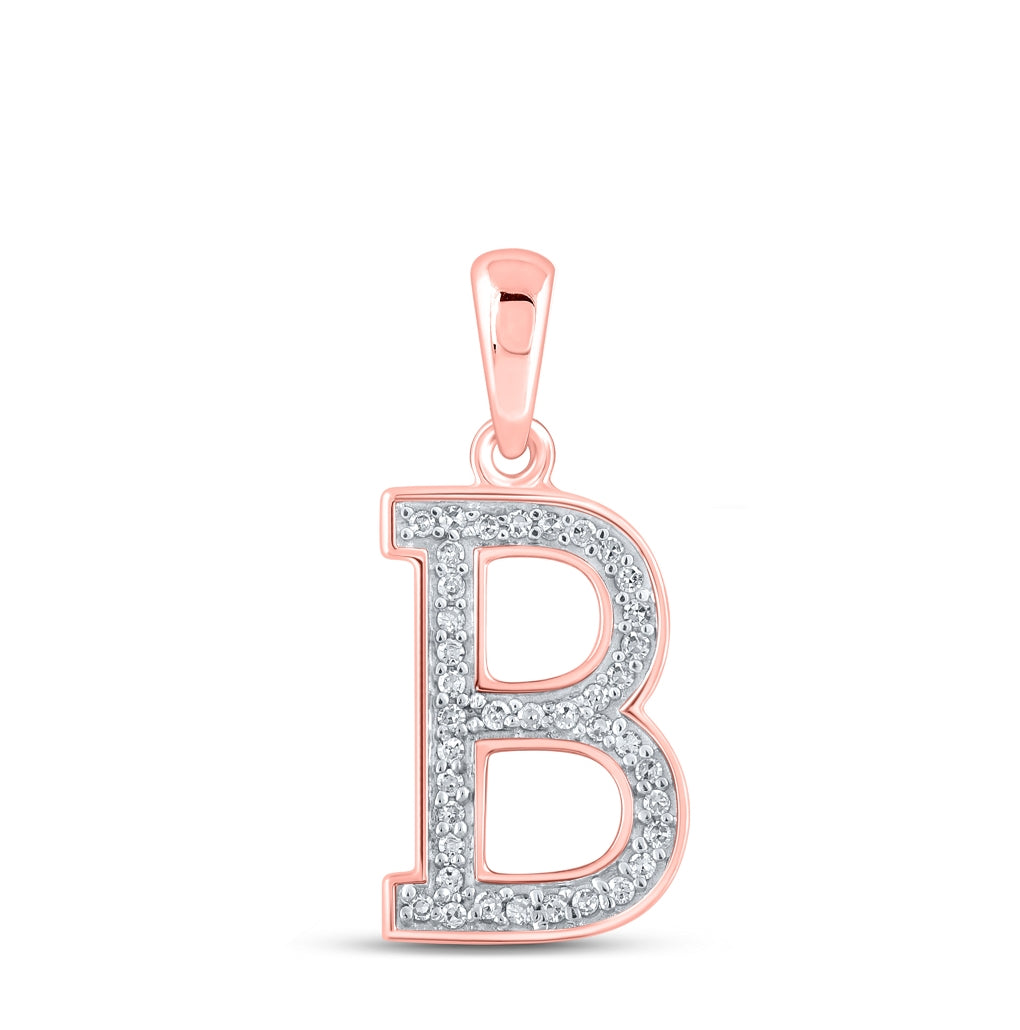 10K Rose Gold Womens Round Diamond Initial Letter Pendant