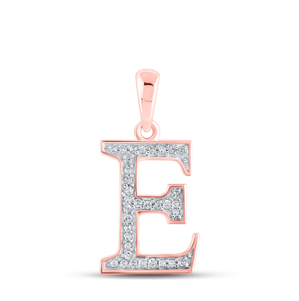 10K Rose Gold Womens Round Diamond Initial Letter Pendant