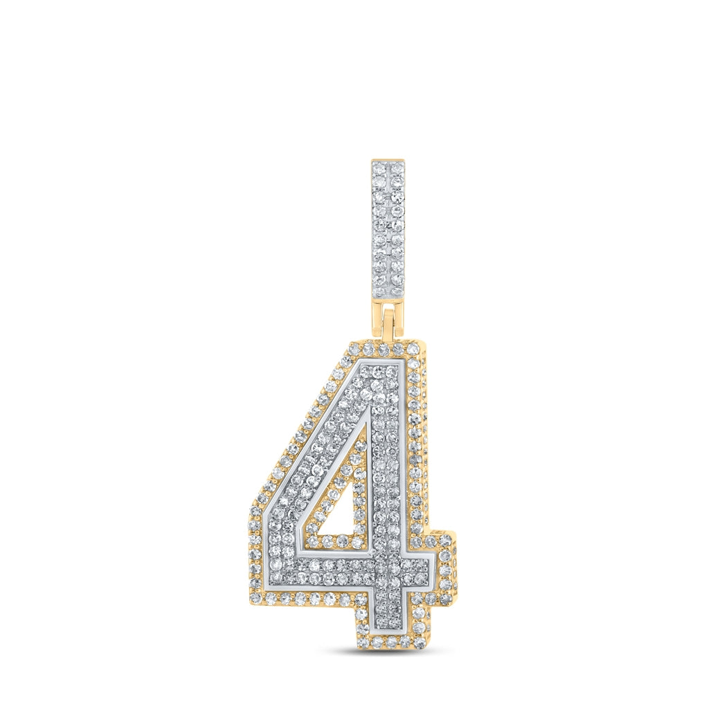 10K Two-tone Gold Mens Round Diamond Number Charm Pendant