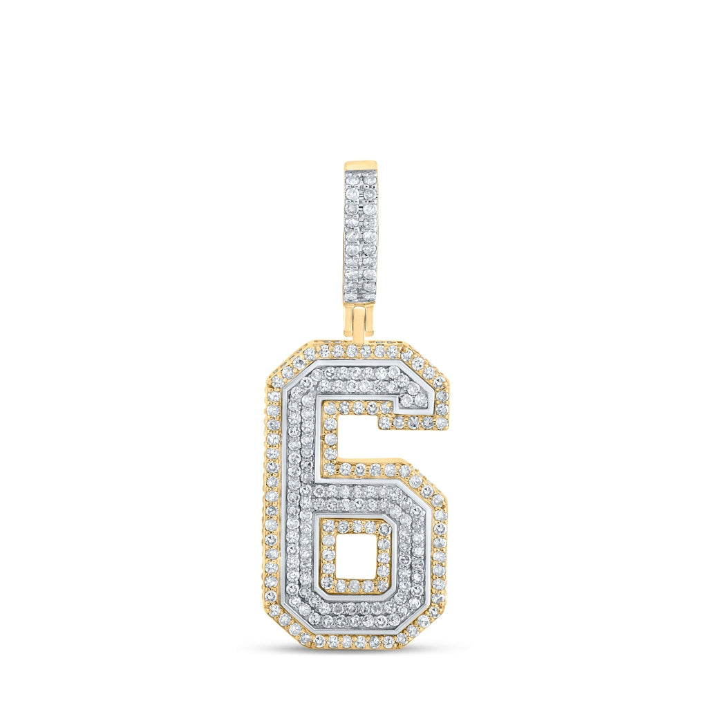10K Two-tone Gold Mens Round Diamond Number Charm Pendant