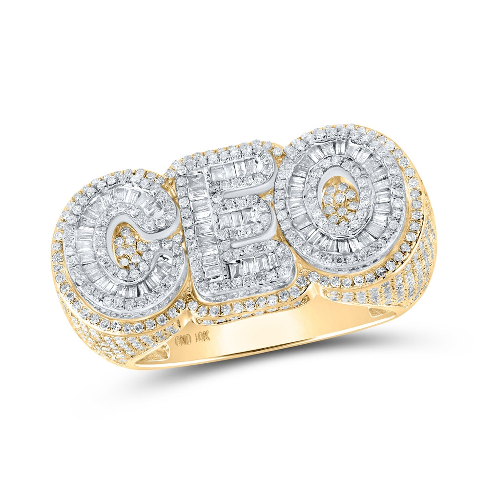 10K Two-tone Gold Mens Baguette Diamond CEO Ring 2 Cttw, Mens Size: 7-13