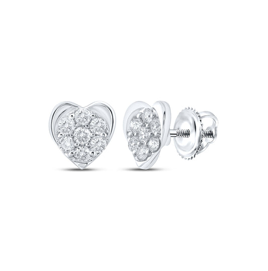 10K White Gold Women's Round Diamond Heart Earrings 1/4ctw