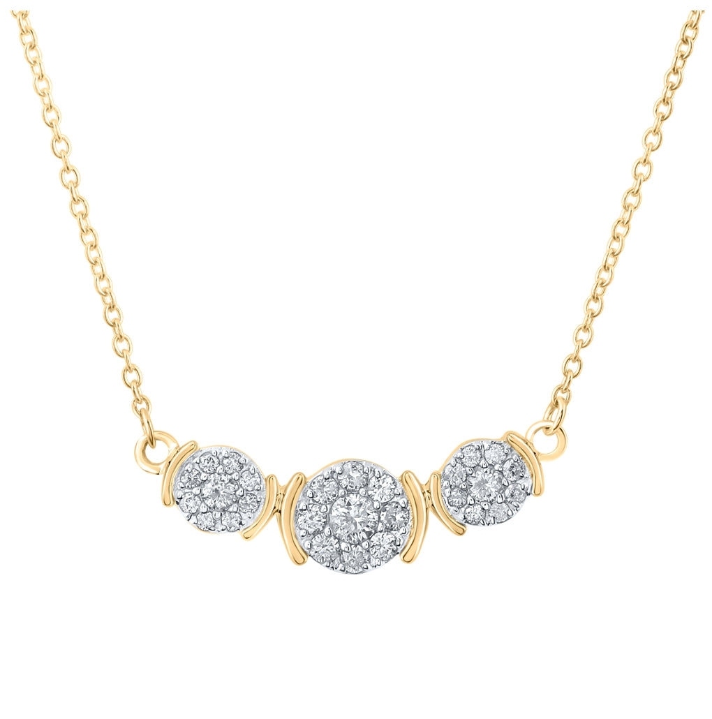 10K White Or Yellow Gold Womens Round Diamond Triple Cluster Necklace