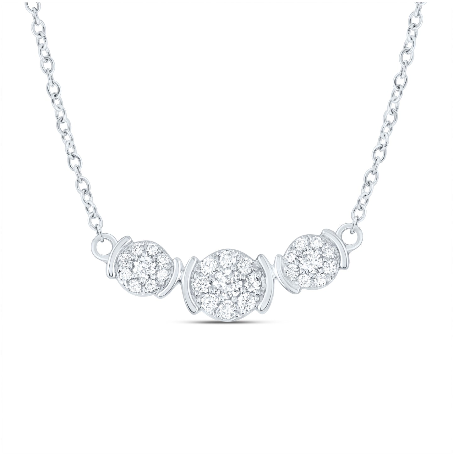 10K White Or Yellow Gold Womens Round Diamond Triple Cluster Necklace
