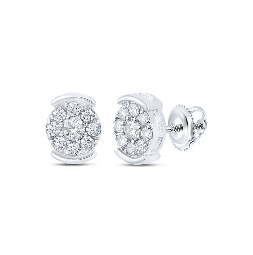 10K White Or Yellow Gold Womens Round Diamond Cluster Earrings