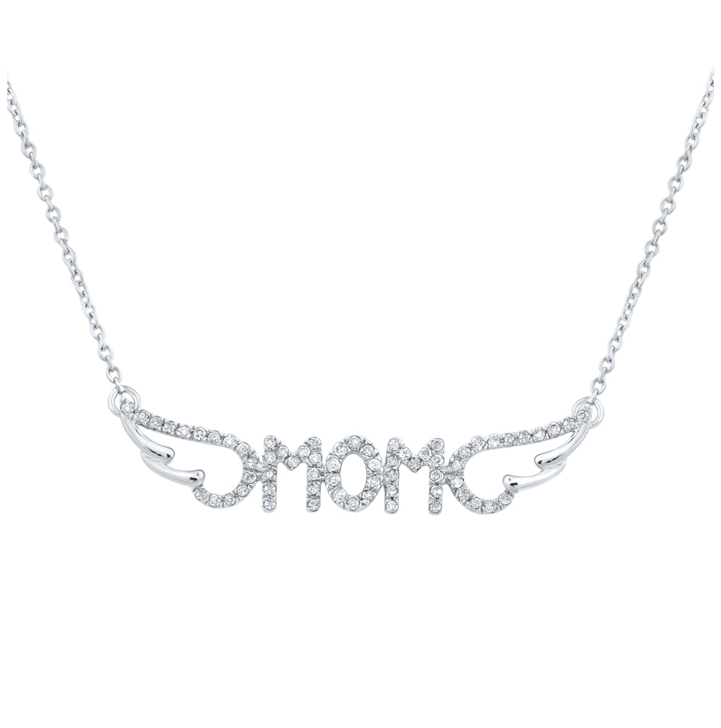 10K Yellow Or White Or Rose Gold Womens Round Diamond Mom Necklace