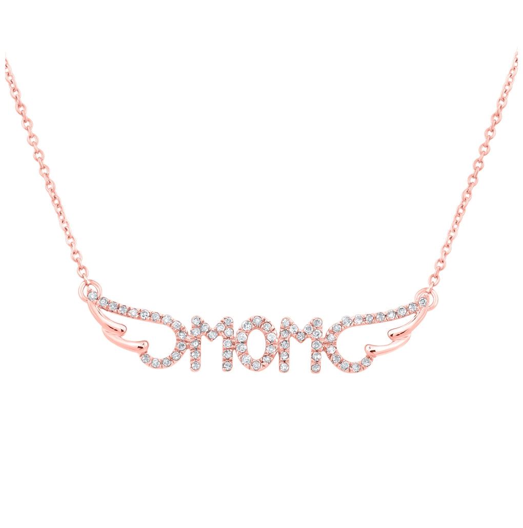 10K Yellow Or White Or Rose Gold Womens Round Diamond Mom Necklace