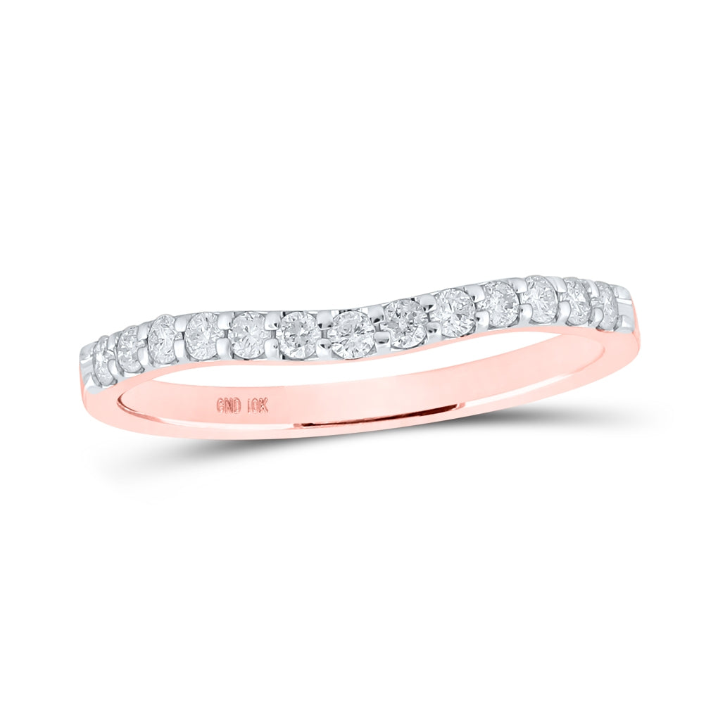 10K Yellow Or White Or Rose Gold Womens Round Diamond Curved Band Ring , Womens Size: 5-10