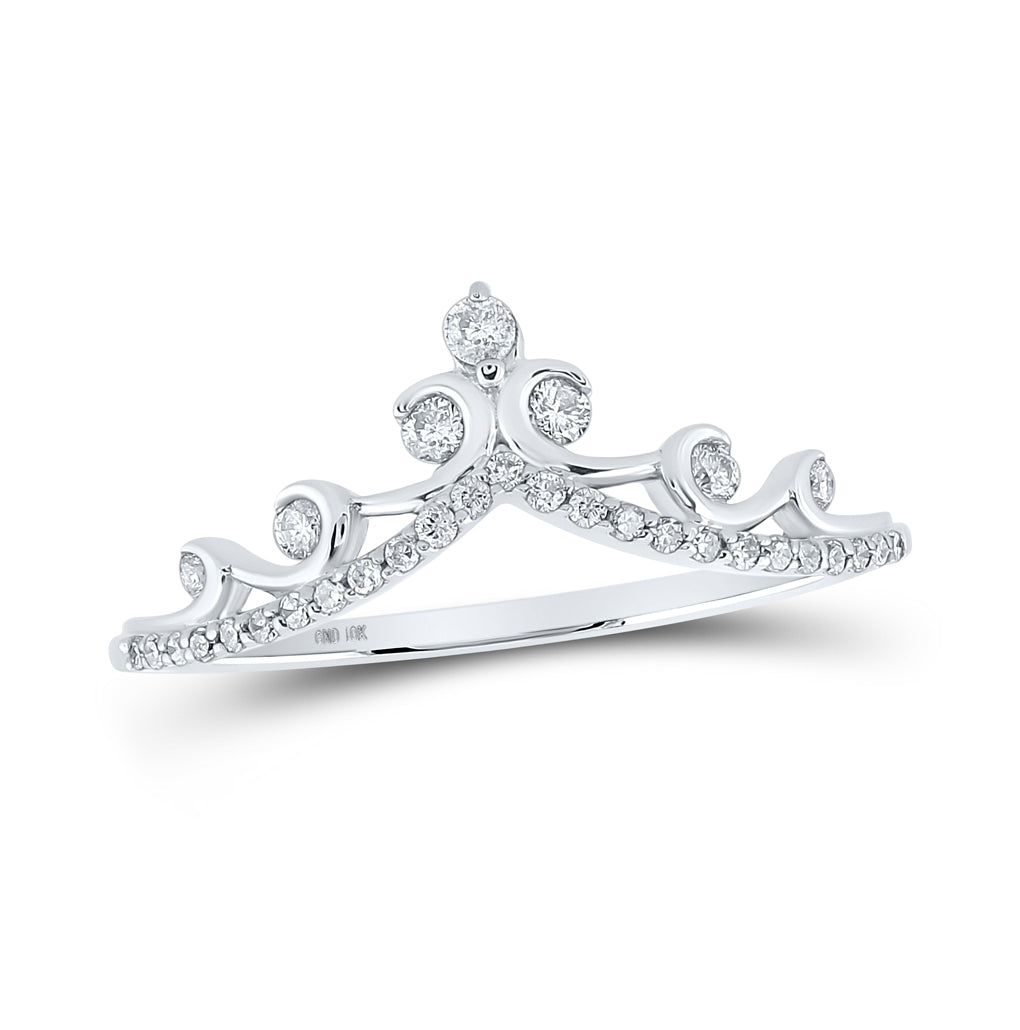10K Yellow Or White Or Rose Gold Womens Round Diamond Chevron Crown Band Ring , Womens Size: 5-10