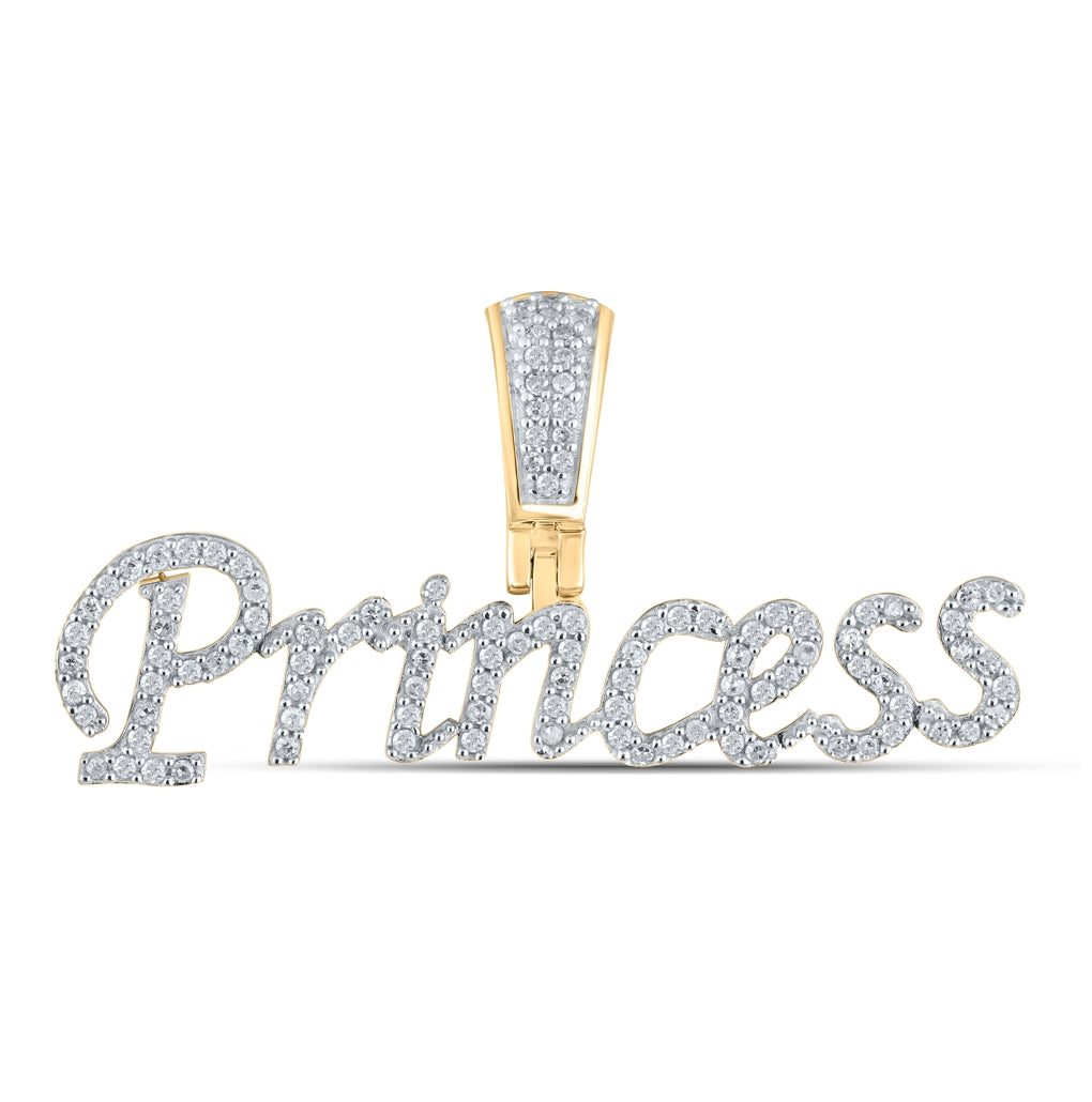 10K Yellow Gold Womens Round Diamond Princess Phrase Pendant 1/3 Cttw, Length: 0.63 In, Width: 1.4 In