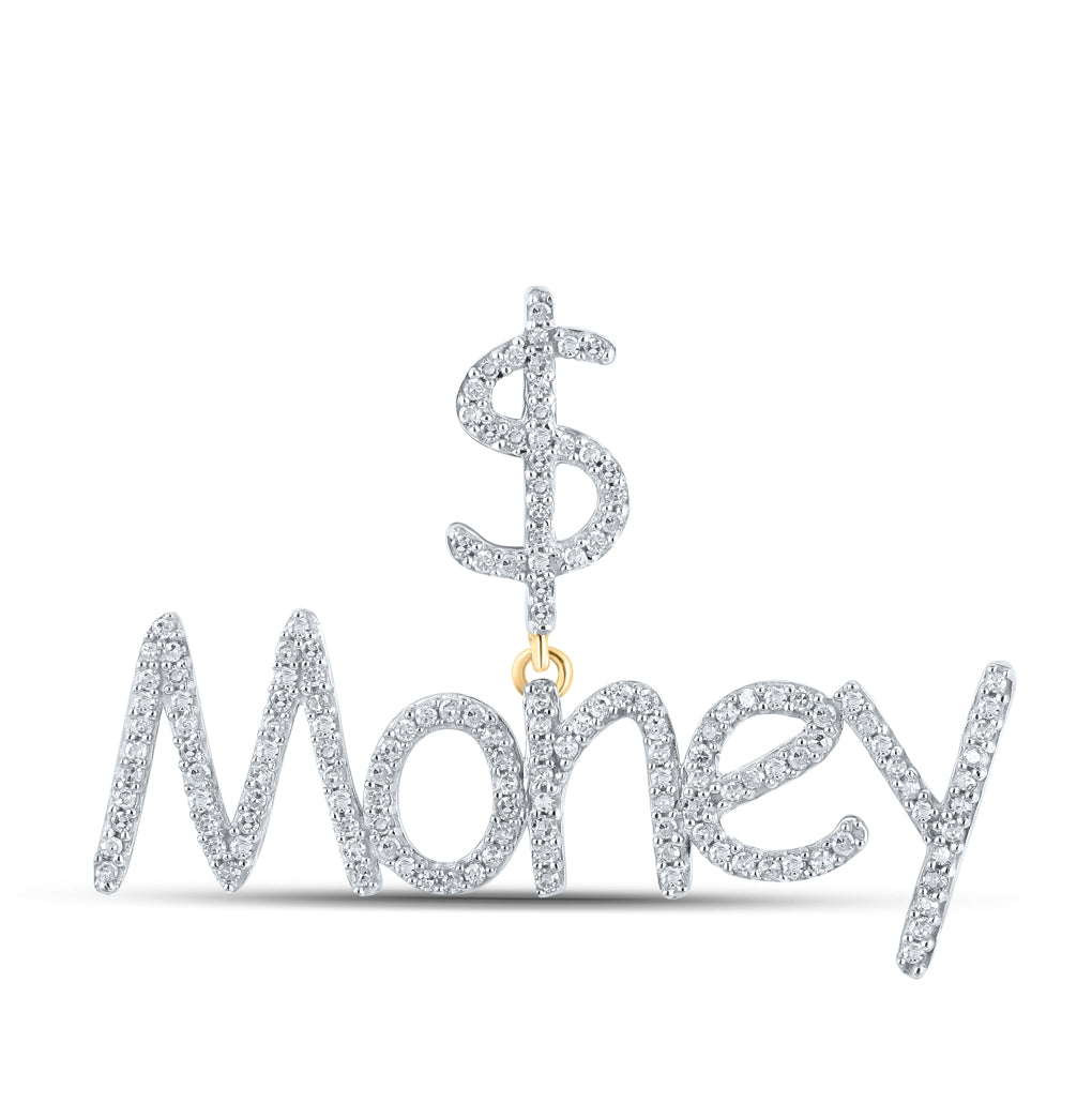 10K Yellow Gold Mens Round Diamond Dollar Money Phrase Charm Pendant 1/2 Cttw