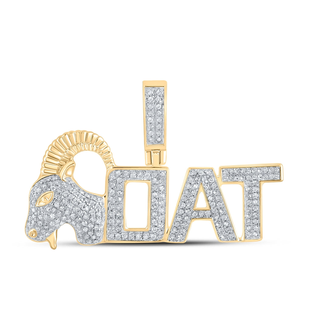 10K Yellow Gold Mens Round Diamond Goat Phrase Charm Pendant 1/2 Cttw