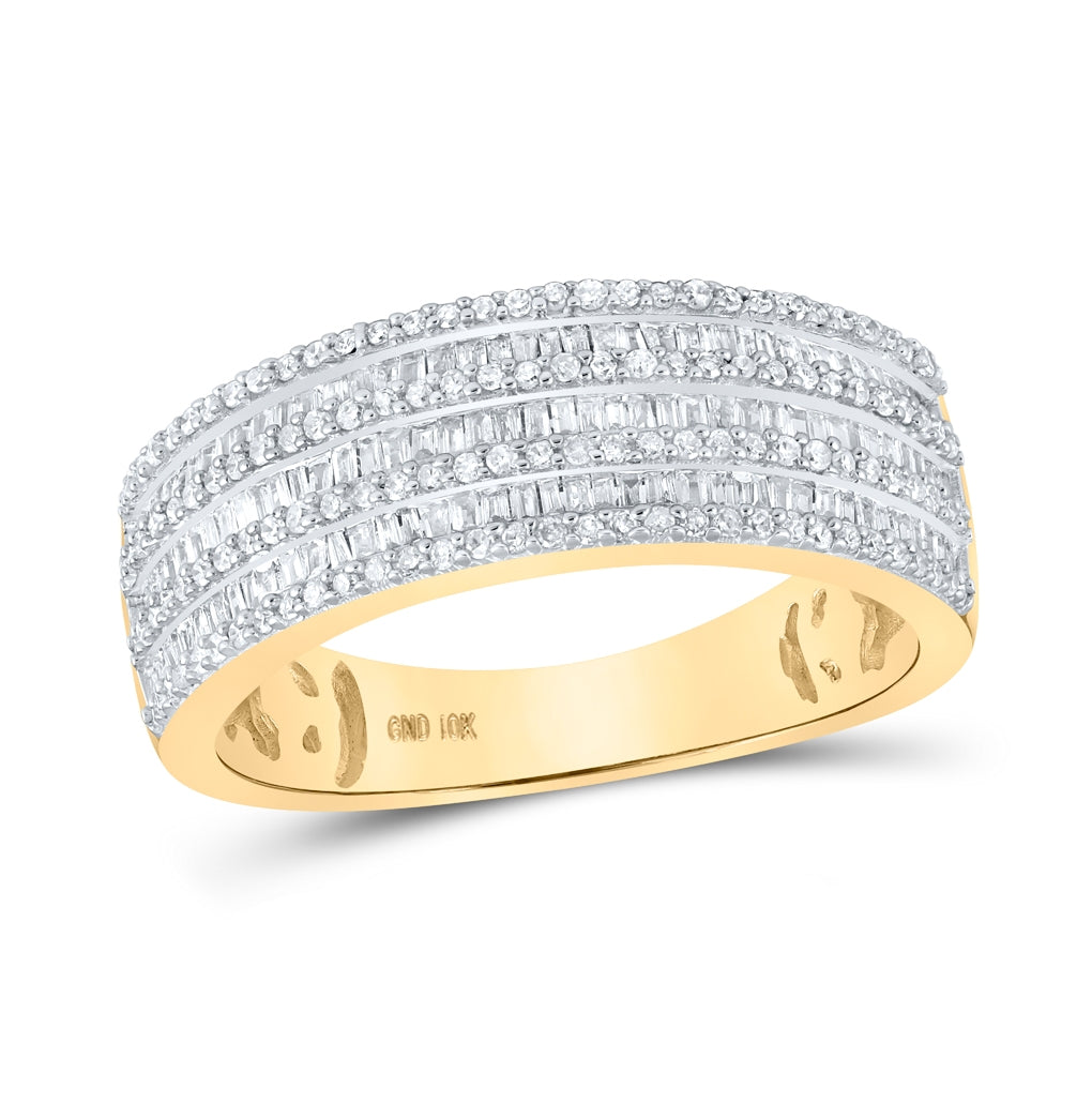 10K Yellow Gold Mens Baguette Diamond Band Ring 3/4 Cttw, Mens Size: 7-13