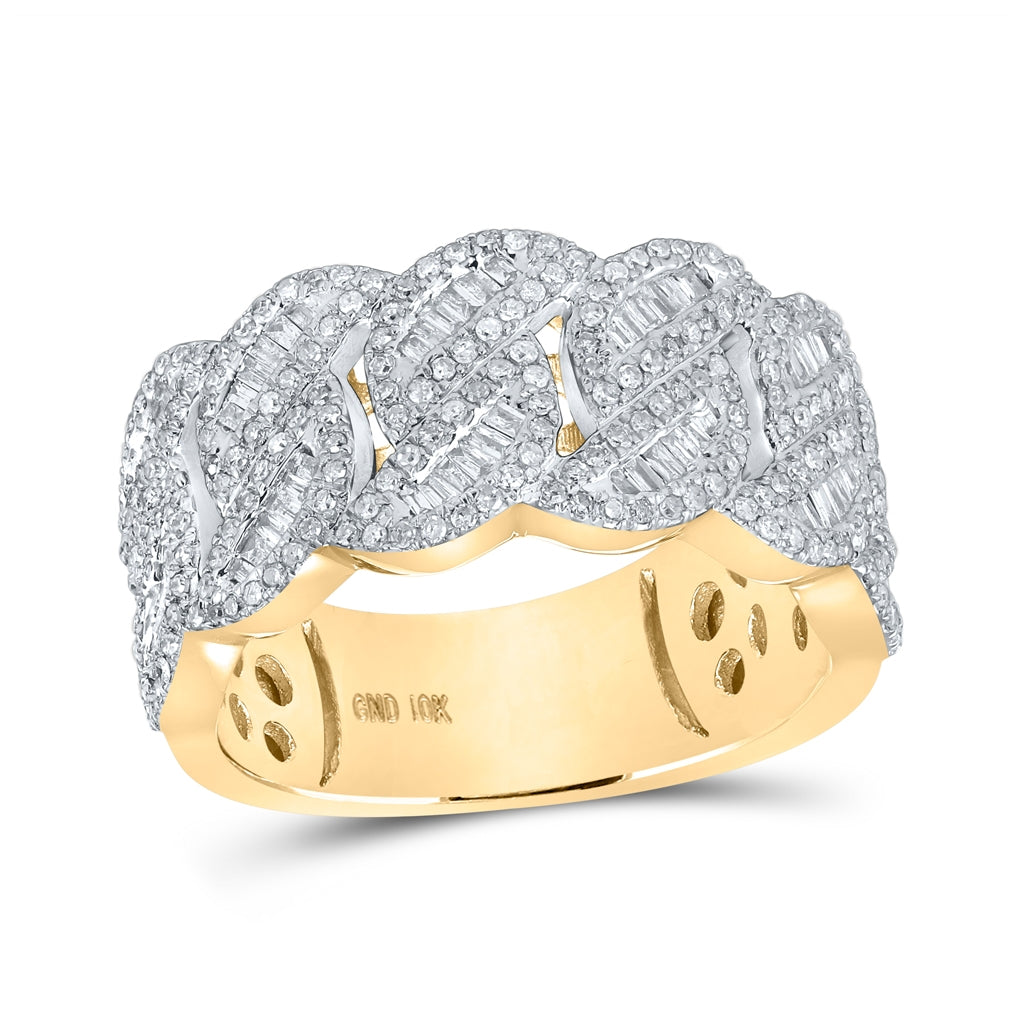 10K Yellow Gold Mens Baguette Diamond Cuban-link Band Ring 1 Cttw, Mens Size: 7-13