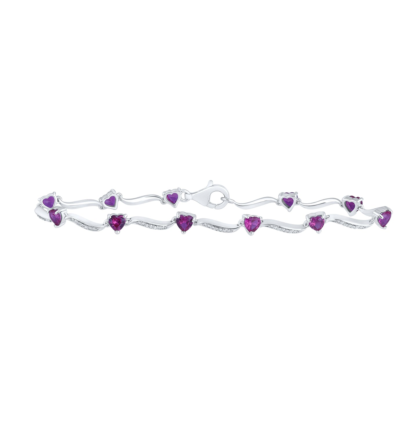 Sterling Silver Womens Heart Synthetic Ruby Fashion Bracelet 4 Cttw