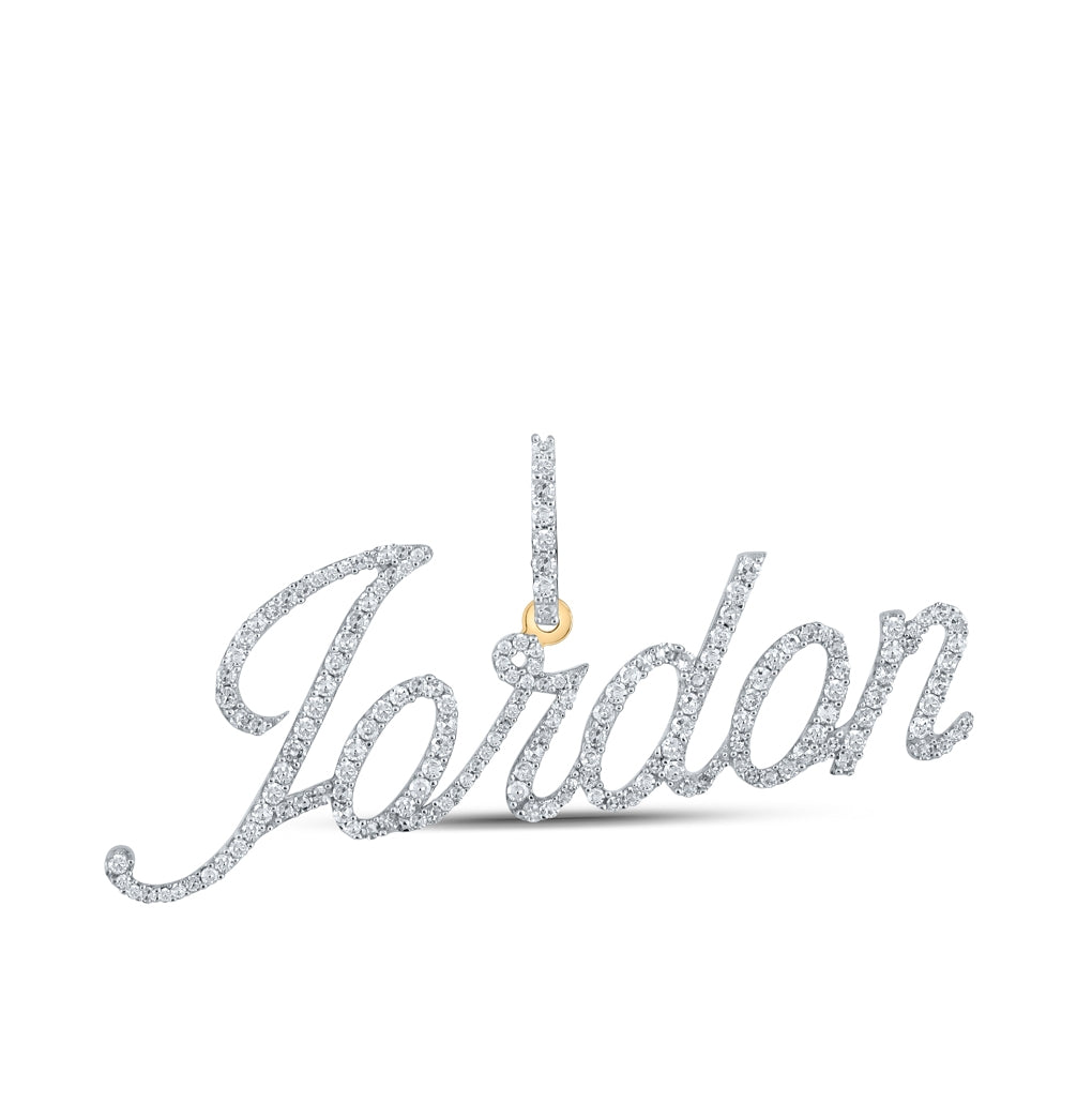 10K Yellow Gold Mens Round Diamond Jordon Name Charm Pendant 7/8 Cttw, Length: 1.14 In, Width: 2.01 In