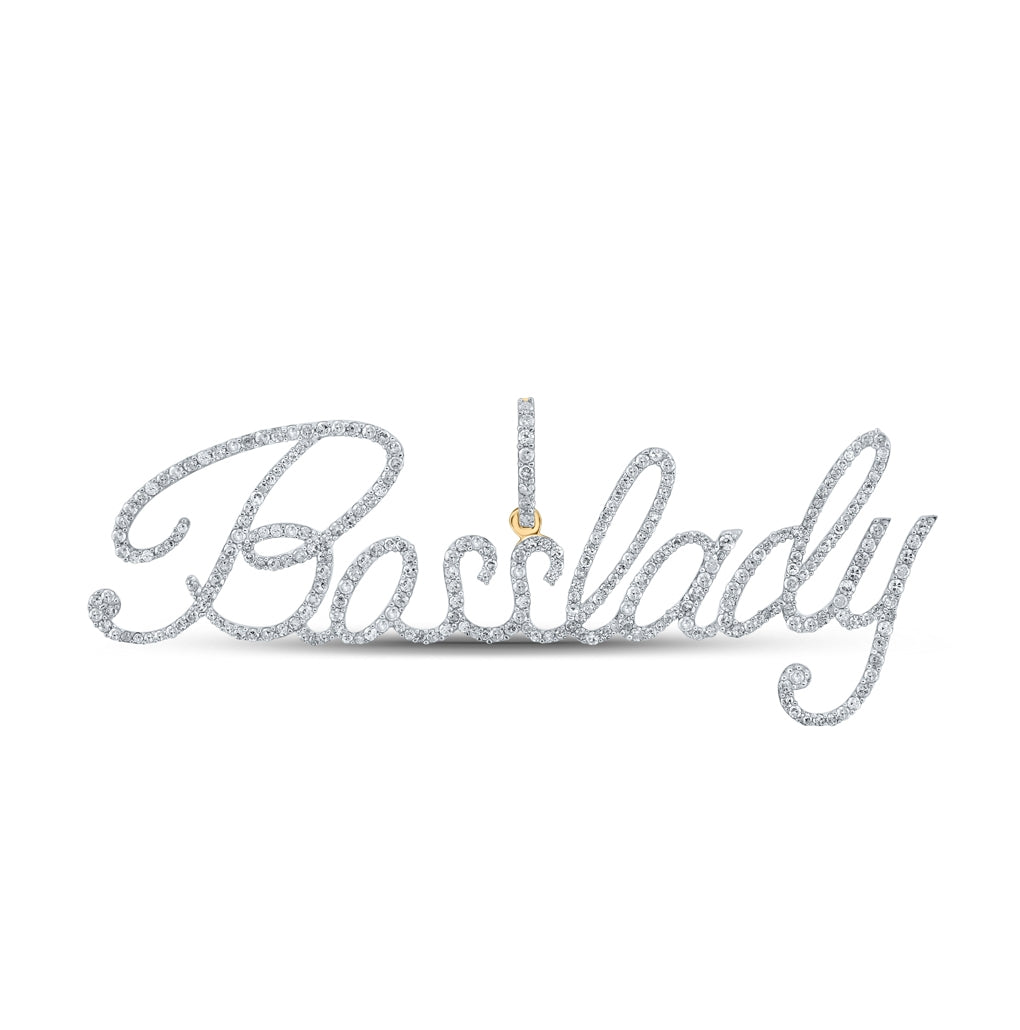 10K Yellow Gold Womens Round Diamond Bosslady Phrase Pendant 1-1/2 Cttw