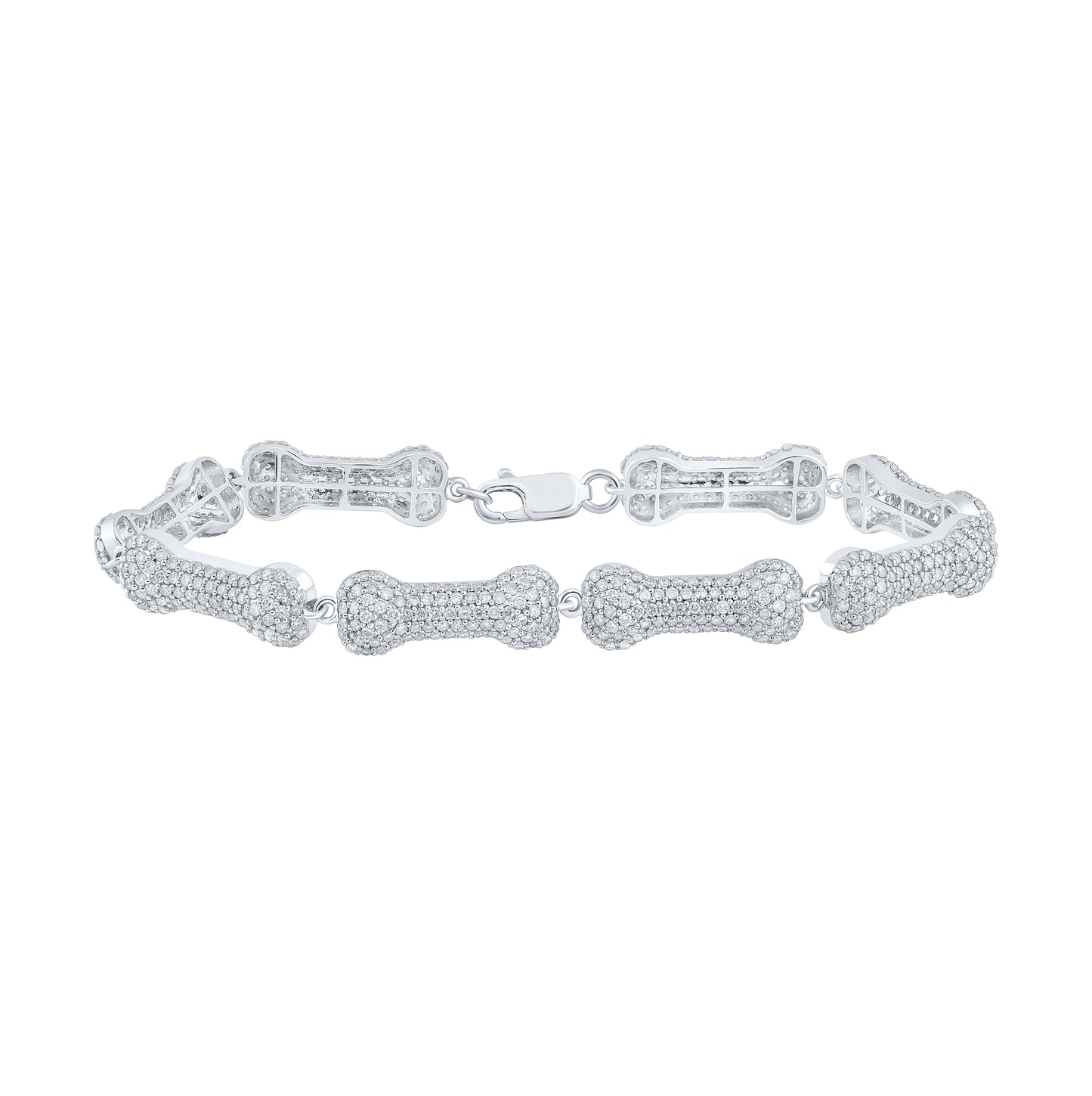 10K White Gold Womens Round Diamond Dog Bone Fashion Bracelet 5-1/4 Cttw