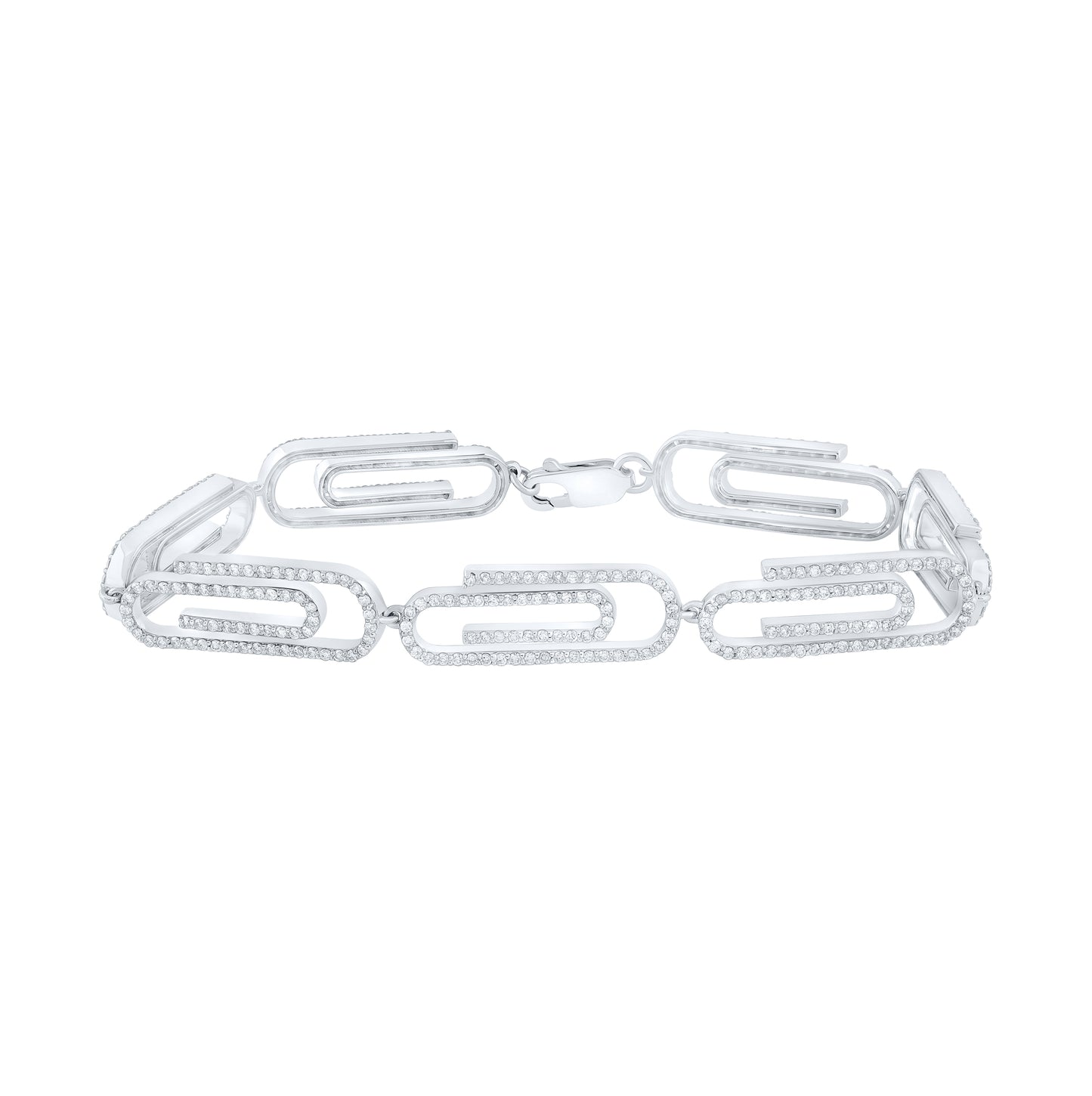 10K White Gold Womens Round Diamond Paper Clip Bracelet 3-1/3 Cttw