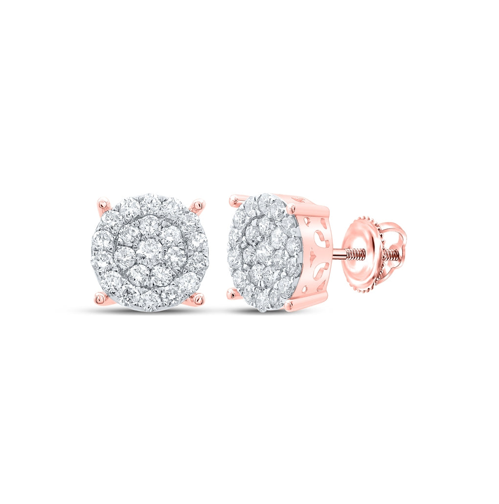 10K Rose Gold Womens Round Diamond Cluster Earrings 1 Cttw, Length: 0.37 In, Width: 0.37 In