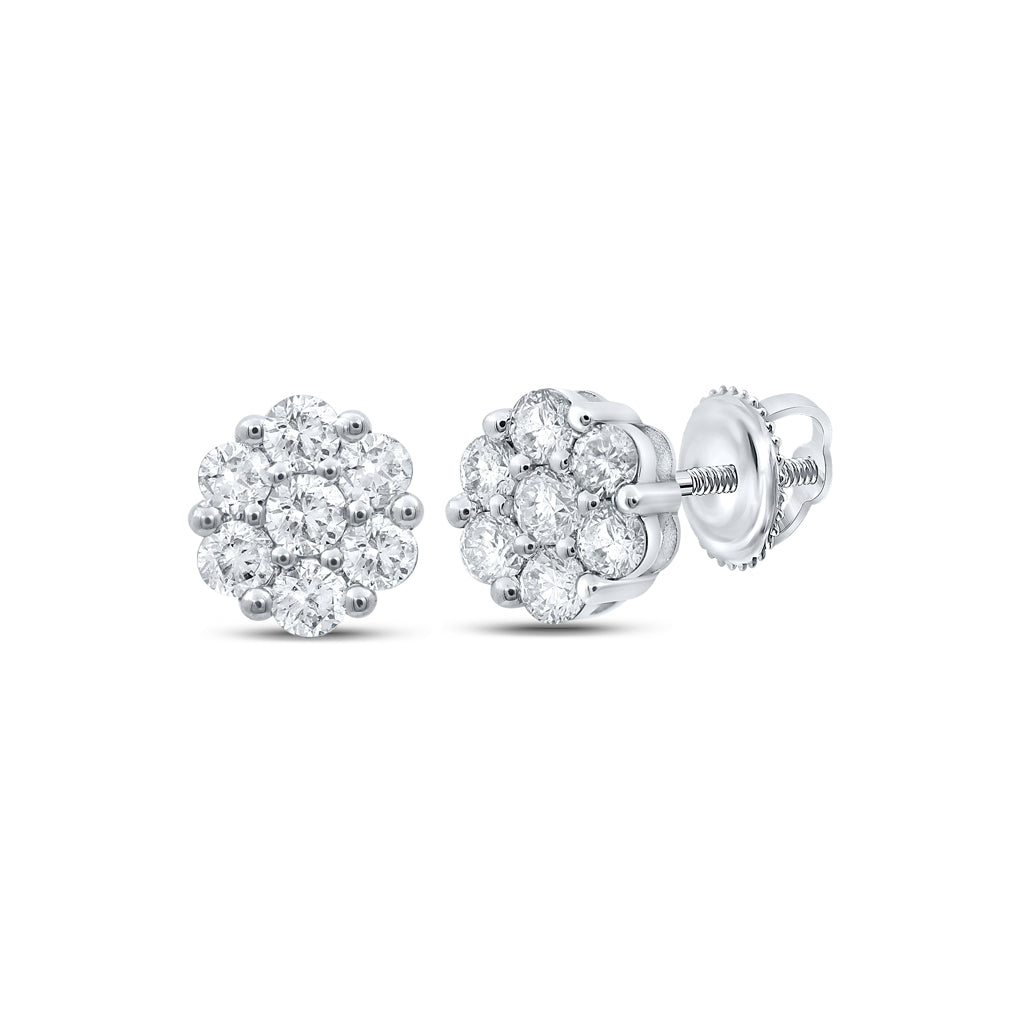 10K White Or Rose Gold Womens Round Diamond Flower Cluster Earrings