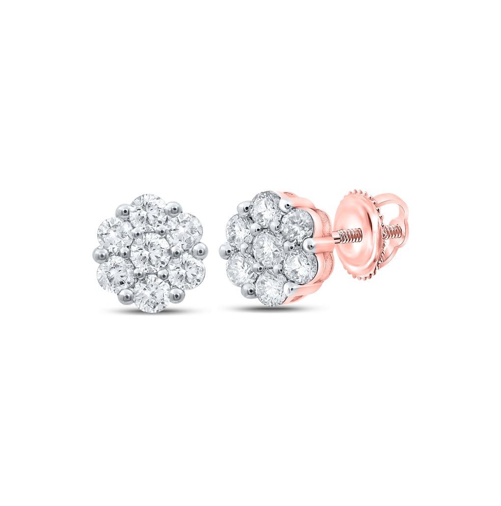 10K White Or Rose Gold Womens Round Diamond Flower Cluster Earrings