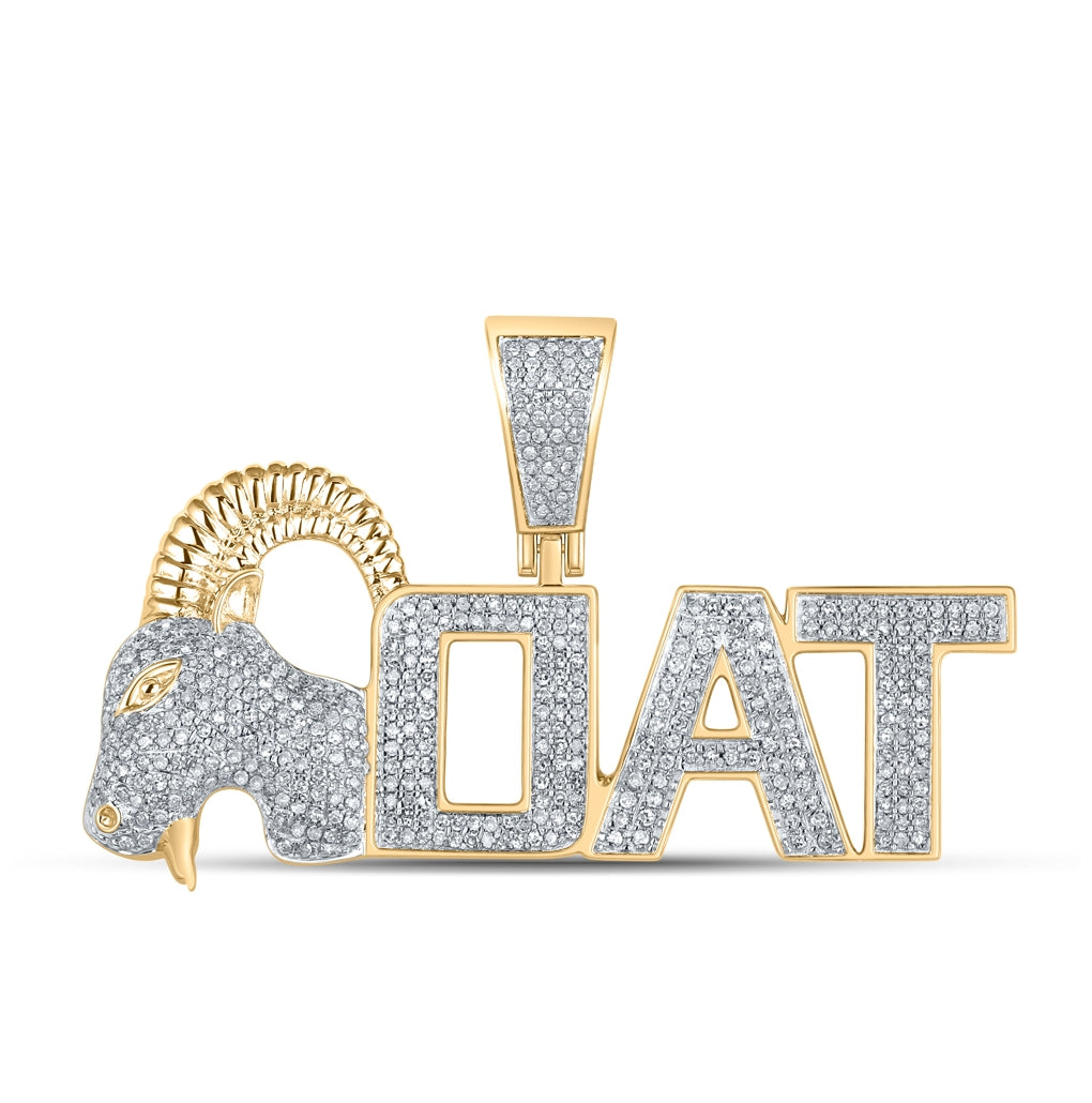 10K Yellow Gold Mens Round Diamond Goat Phrase Charm Pendant 1 Cttw, Length: 1.24 In, Width: 1.84 In