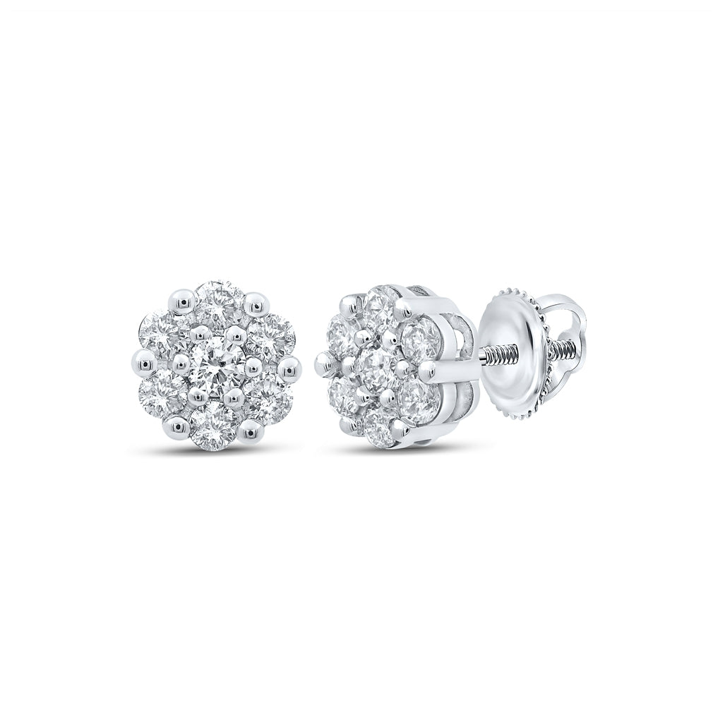 10K White Gold Womens Round Diamond Flower Cluster Earrings 1/2ctw