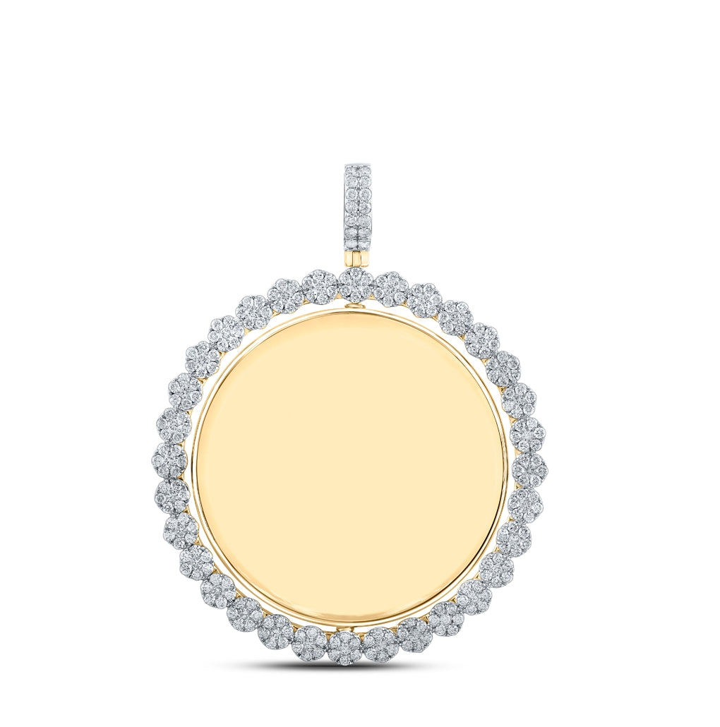 10K Yellow Gold Mens Round Diamond Double Side Memory Circle Charm Pendant 4-5/8 Cttw, Length: 2.76 In, Width: 2.09 In