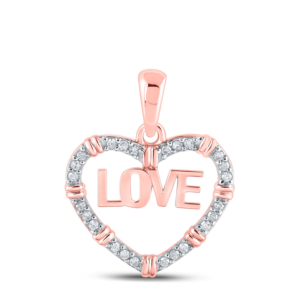 10K Yellow Or Rose Gold Womens Round Diamond Love Heart Pendant