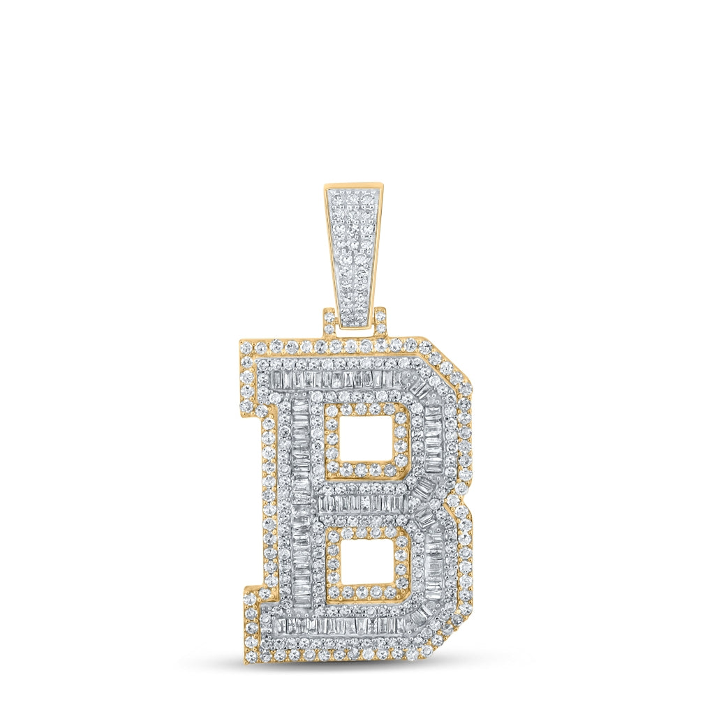 10K Two-tone Gold Mens Baguette Diamond Initial Letter Charm Pendant