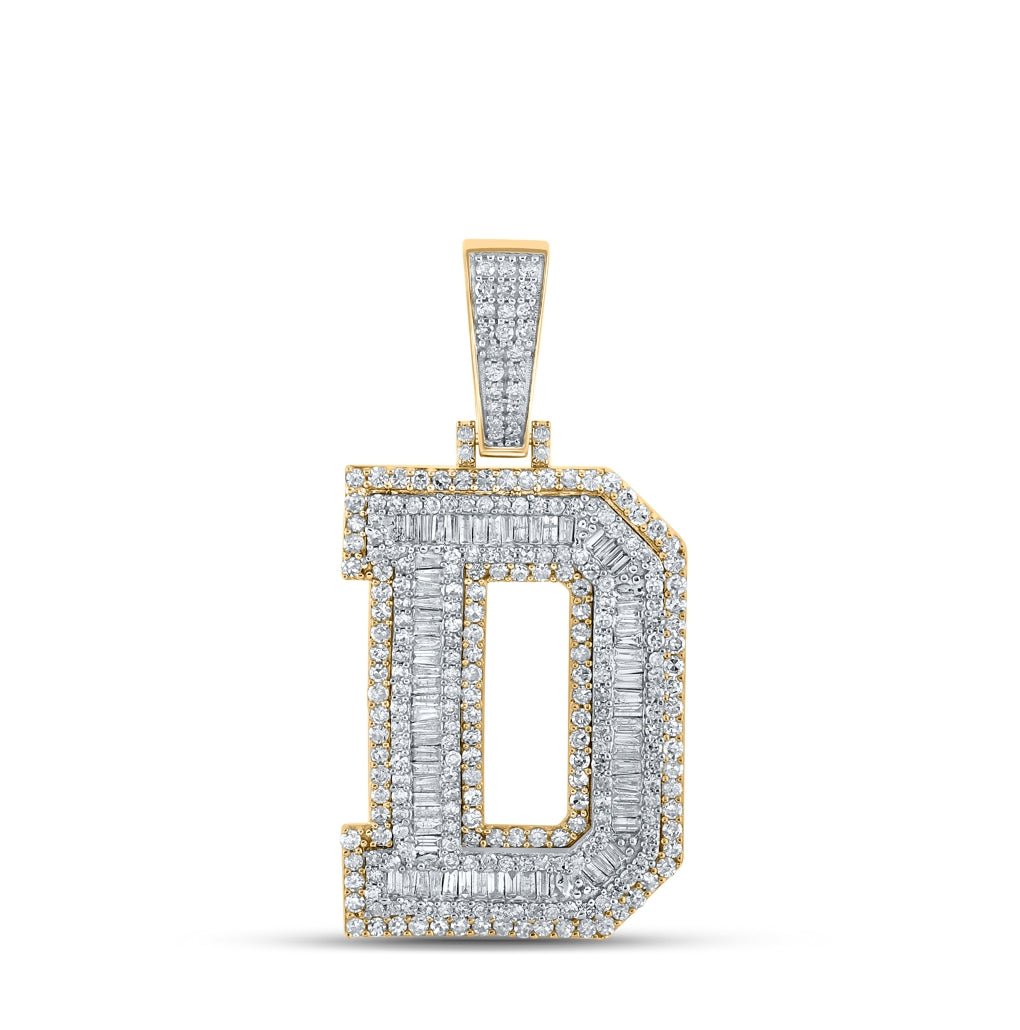 10K Two-tone Gold Mens Baguette Diamond Initial Letter Charm Pendant