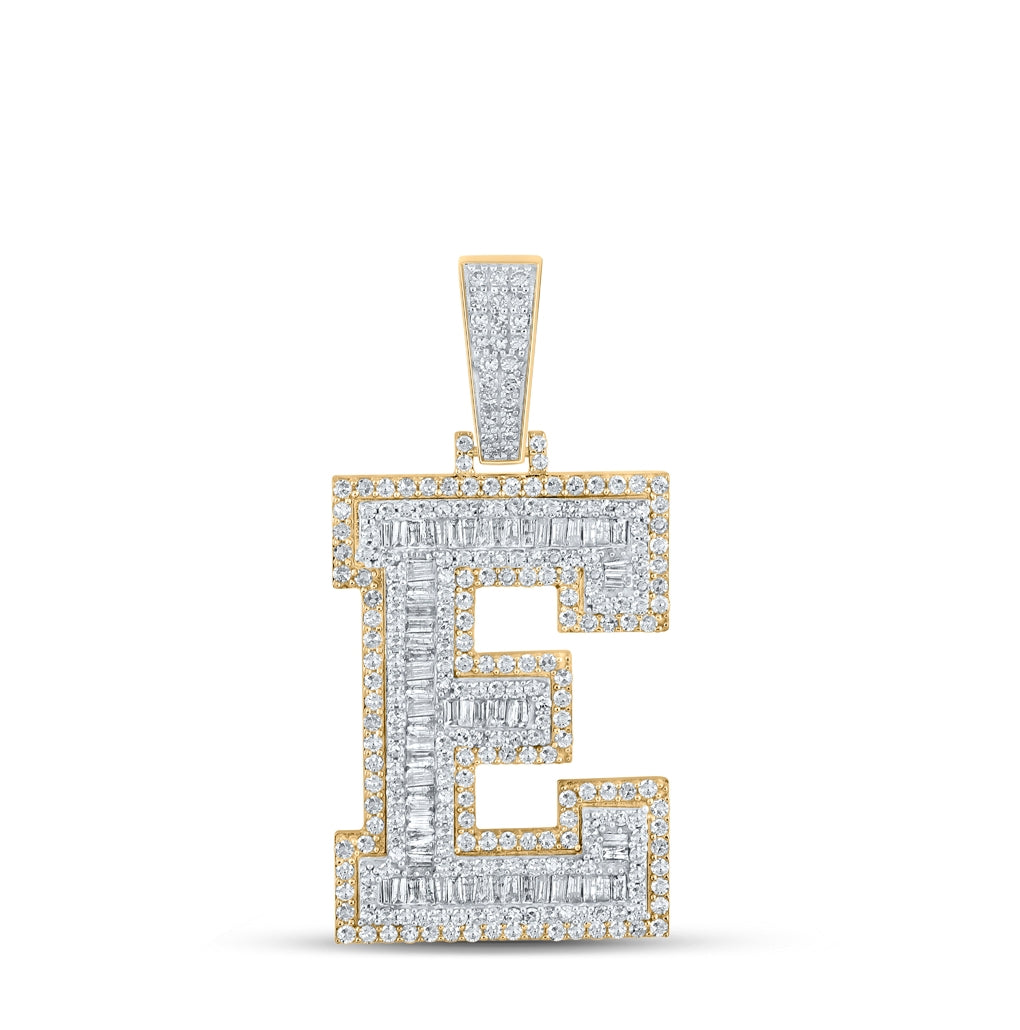 10K Two-tone Gold Mens Baguette Diamond Initial Letter Charm Pendant