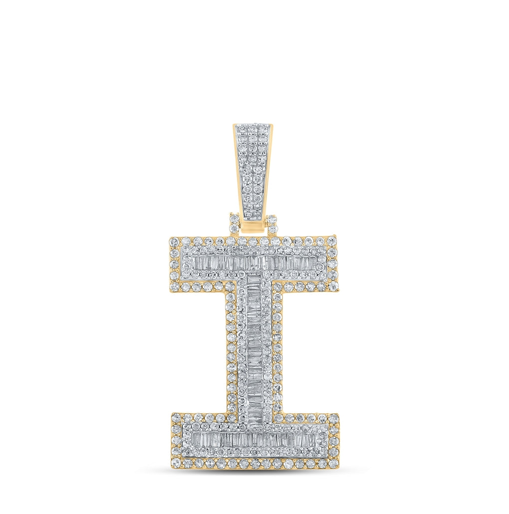 10K Two-tone Gold Mens Baguette Diamond Initial Letter Charm Pendant