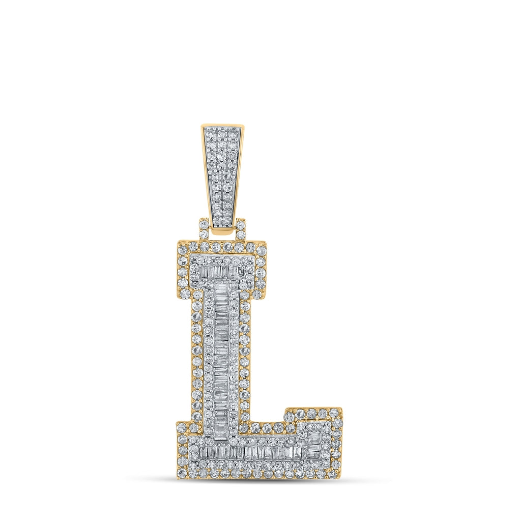 10K Two-tone Gold Mens Baguette Diamond Initial Letter Charm Pendant