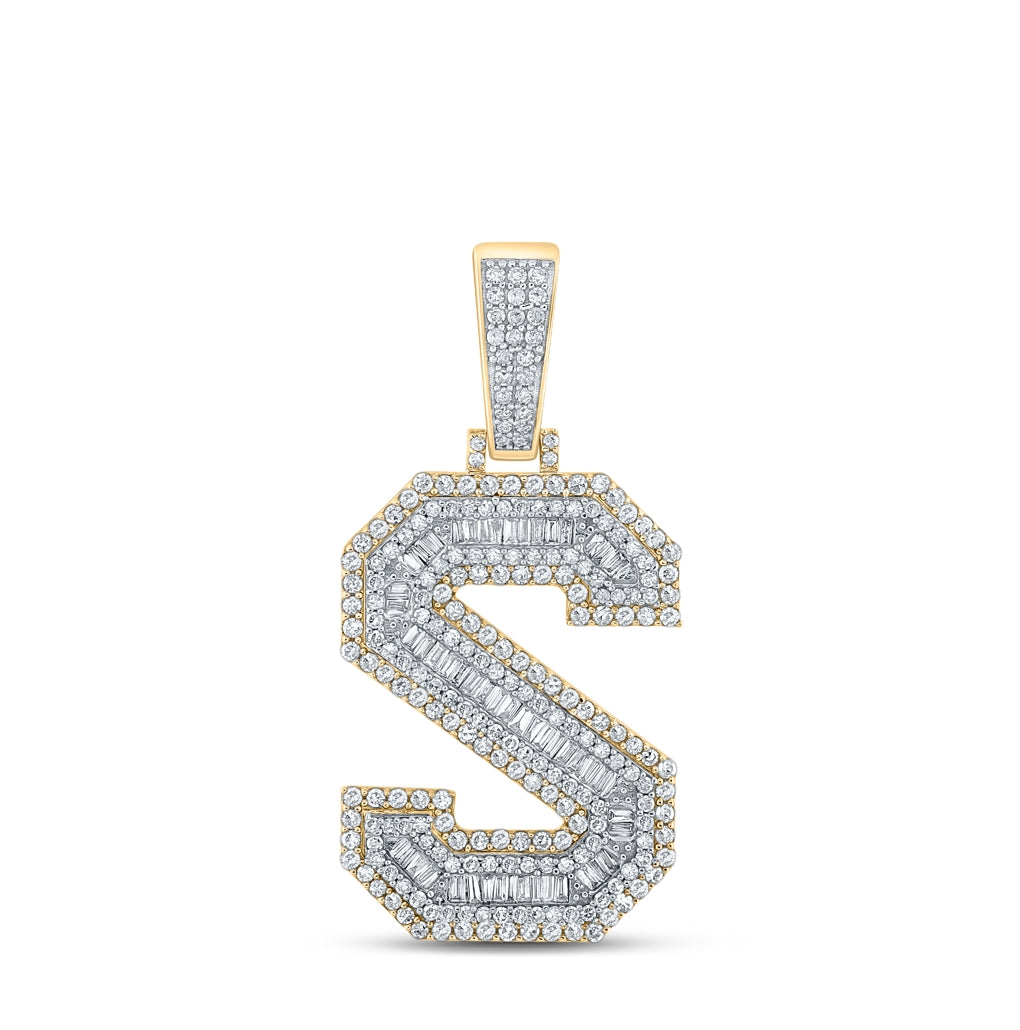 10K Two-tone Gold Mens Baguette Diamond Letter Charm Pendant