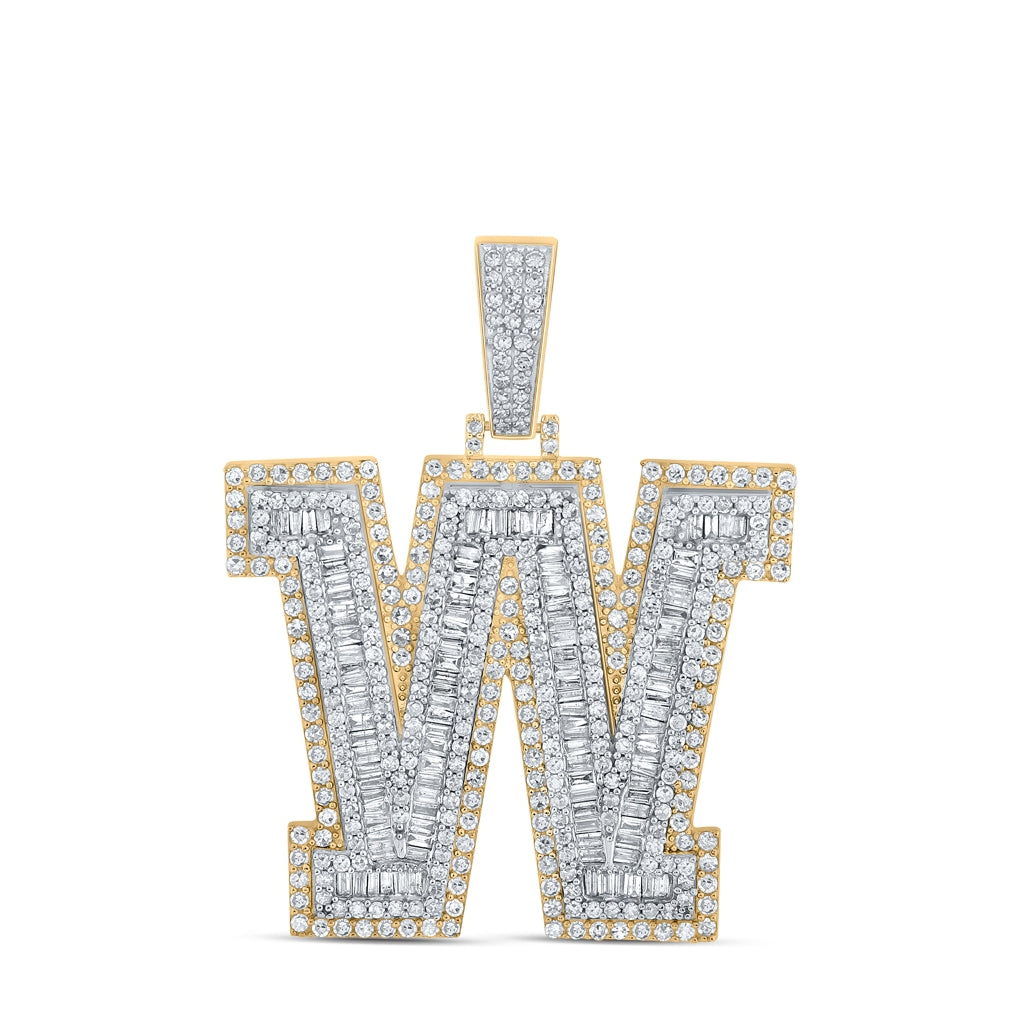 10K Two-tone Gold Mens Baguette Diamond Initial Letter Charm Pendant