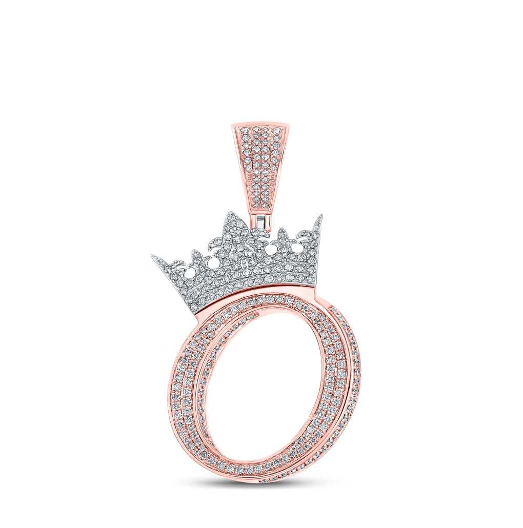 10K Rose Gold Mens Round Diamond Crown Letter Charm Pendant