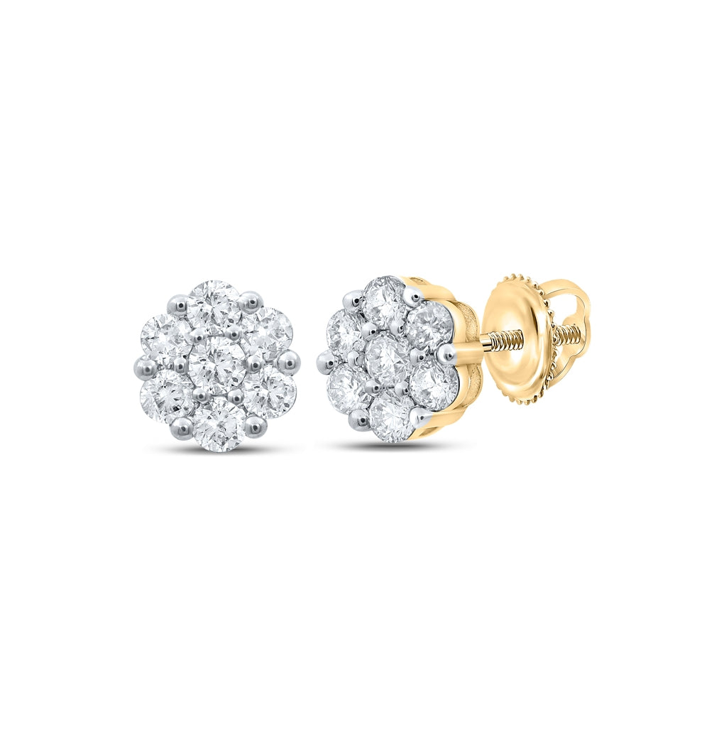 10K Yellow Or Rose Gold Womens Round Diamond Flower Cluster Earrings