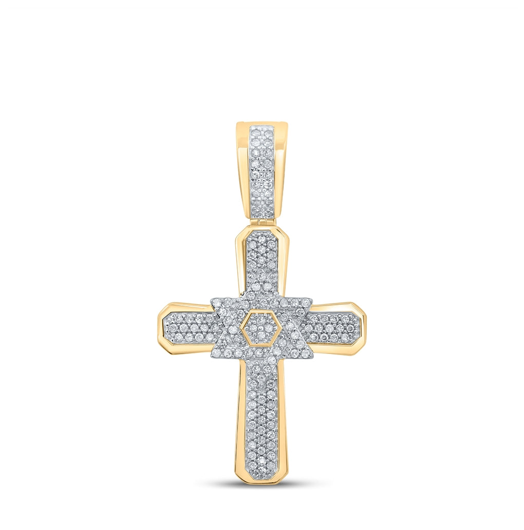 10K Yellow Gold Men's Round Diamond Cross Charm Pendant 1/3ctw