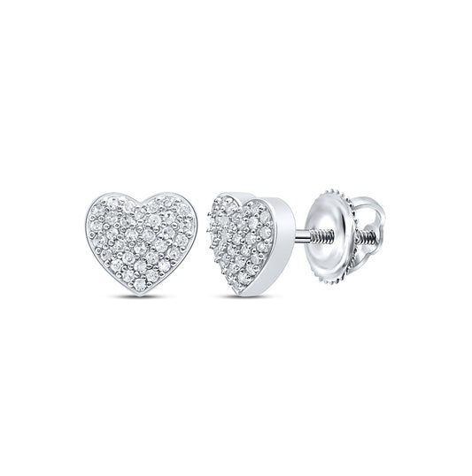10K White Gold Womens Round Diamond Heart Earrings 1/5ctw