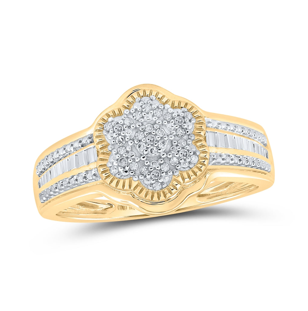 10K Yellow Or White Gold Womens Round Diamond Flower Cluster Ring 1/12 Cttw, Womens Size: 5-10