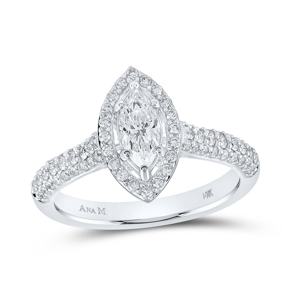 14kt White Gold 7/8ctw Diamond Ana M 1/2ct-cmq Engagement Single Halo