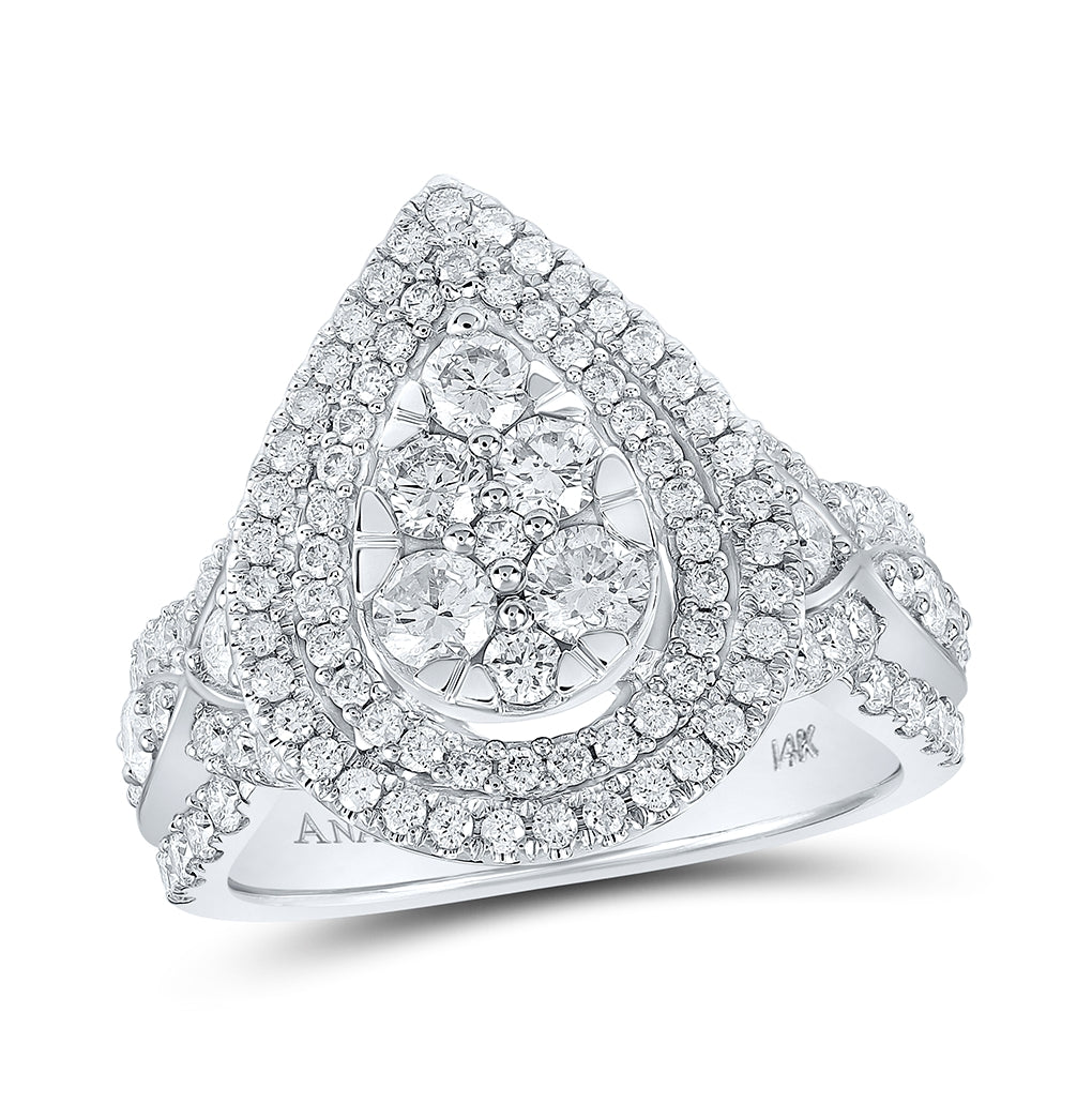 14K White Gold Round Diamond Tear Bridal Wedding Engagement Ring 1-1/2 Cttw, Womens Size: 5-10