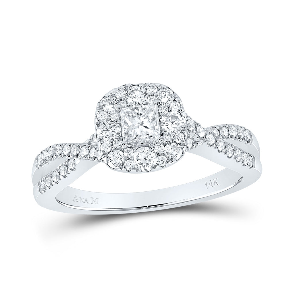 14K White Gold Princess Diamond Halo Bridal Wedding Engagement Ring 3/4ctw, Womens Size: 5-10