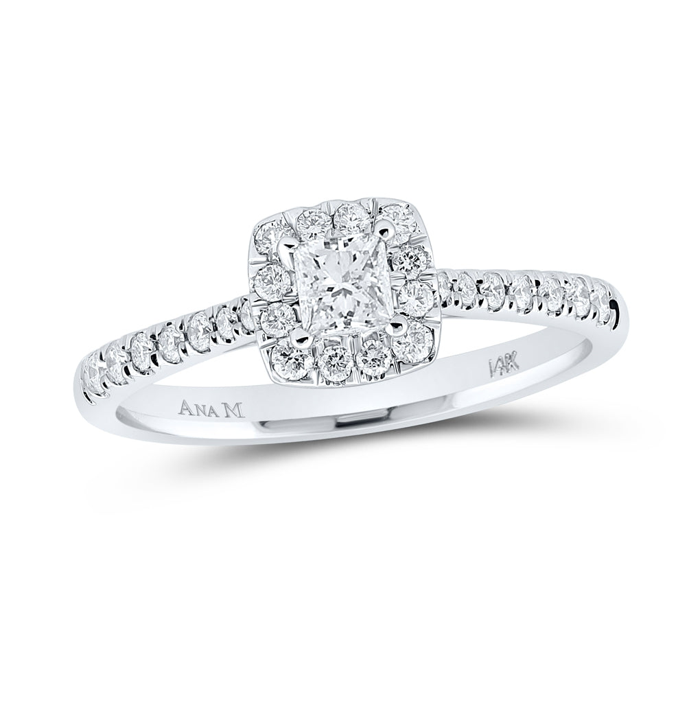14K White Gold Princess Diamond Halo Bridal Wedding Engagement Ring 1/2 Cttw, Womens Size: 5-10