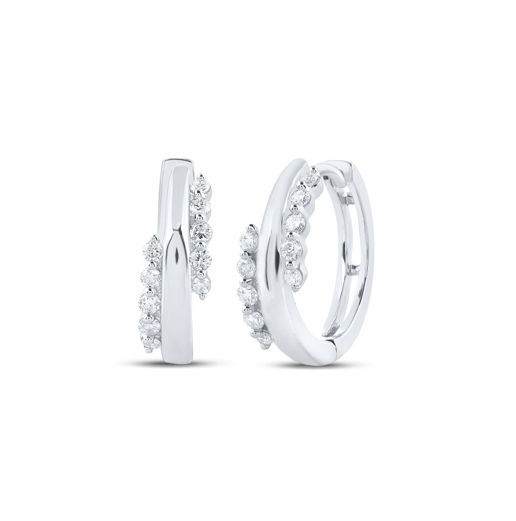 10K Yellow Or White Or Rose Gold Womens Round Diamond Hoop Earrings