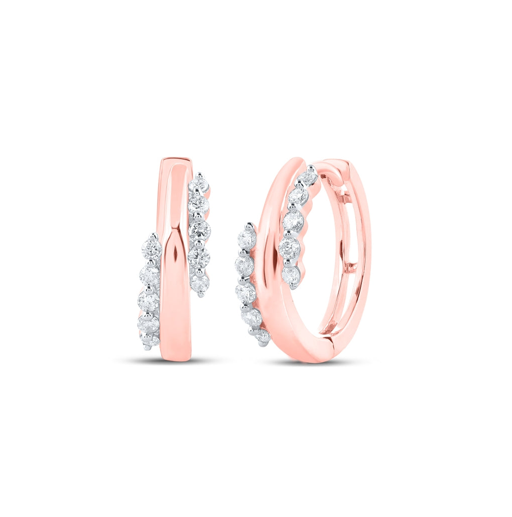 10K Yellow Or White Or Rose Gold Womens Round Diamond Hoop Earrings