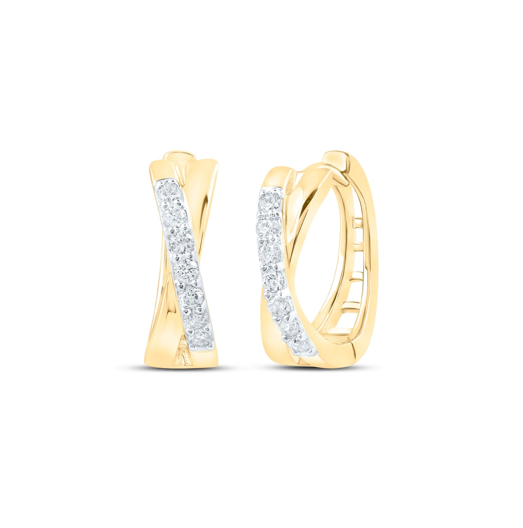 10K Yellow Or White Or Rose Gold Womens Round Diamond Hoop Earrings